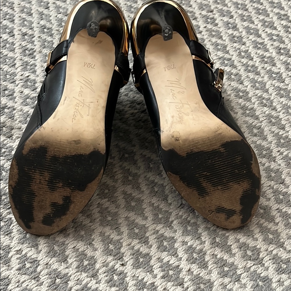 Mark Fisher Black Boots Heels Gold Hardware - Picture 9 of 11